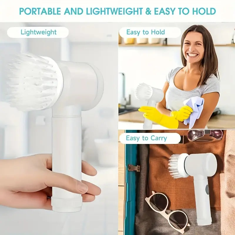 1 set of 5-in-1 electric rotating floor cleaner, with 5 replaceable brush heads, waterproof